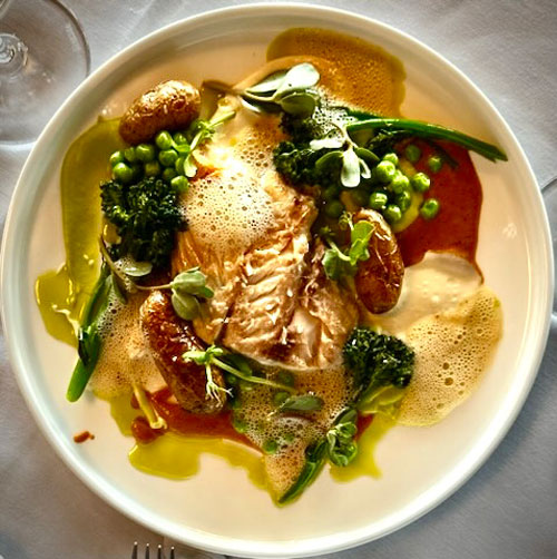 Halibut with Parsnip, Peas, Broccolini ala Jackson Pollock Halibut with Parsnip, Peas, Broccolini ala Jackson Pollock