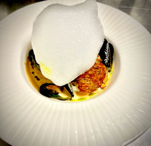 Potato-Crusted Halibut with PEI Mussels Potato-Crusted Halibut with PEI Mussels