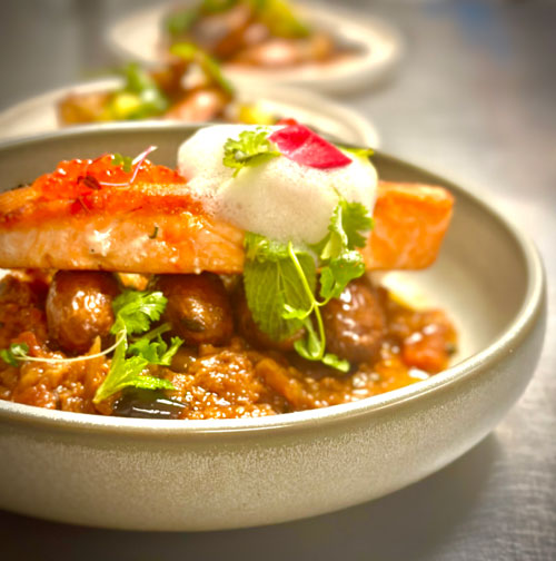 Faroe Island Salmon and Sicilian Caponata Faroe Island Salmon and Sicilian Caponata